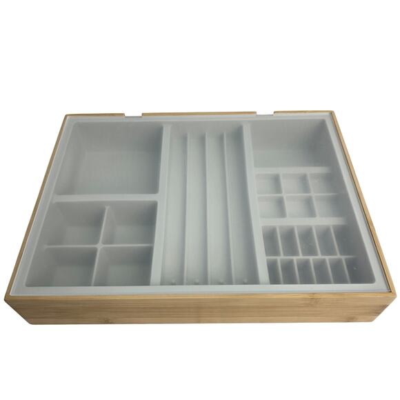 Bamboo  Wooden  11"X8" X2" Jewelry Box Tray  with Silicone Tray Divider New - Picture 1 of 12